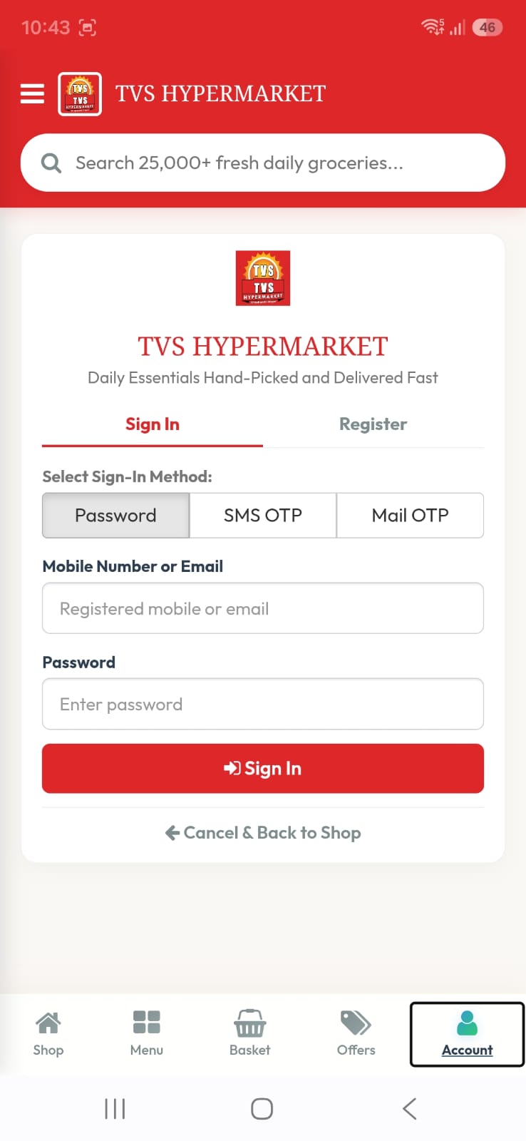Supermarket Shopping Cart UI